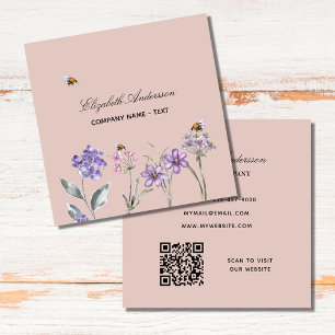 Wilde bloemen paarse stoffige aarde QR-code Vierkante Visitekaartje