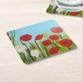 Wilde bloemen papaver en madijvis kartonnen onderzetters (Schuin)