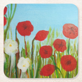 Wilde bloemen papaver en madijvis kartonnen onderzetters