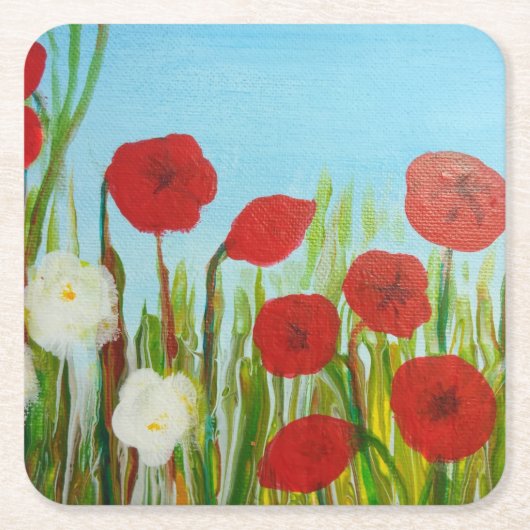 Wilde bloemen papaver en madijvis kartonnen onderzetters (Voorkant)