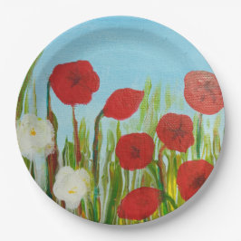 Wilde bloemen papaver en madijvis papieren bordje