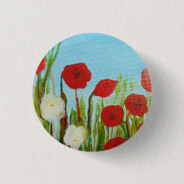 Wilde bloemen papaver en madijvis ronde button 3,2 cm