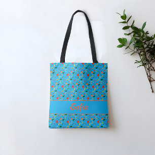 Wilde bloemen papaver Turquoise canvas tas
