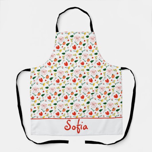 Wilde bloemen papaver wit schort (Voorkant)