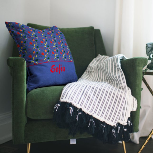 Wilde bloemen, papaverblauw, worstkussen kussen (Creator heeft geüpload)