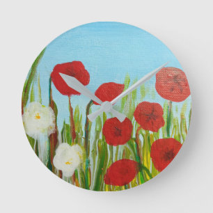 Wilde bloemen papavers en madeliefjes ronde klok