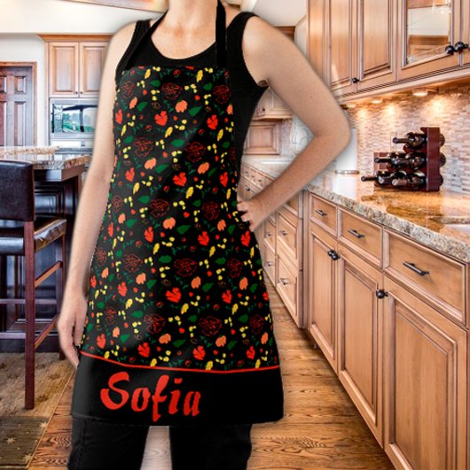 Wilde bloemen, papaverzwart schort