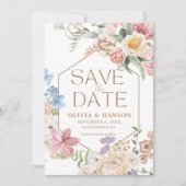 Wilde Bloemen Pastel Bloemrijke Tuinfeest  Bruilof Save The Date (Voorkant)