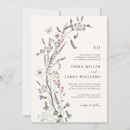 Wilde Bloemen Pastel Bruiloft Kaart (Voorkant)