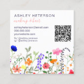 Wilde bloemen pastel qr code logo haring make-up vierkante visitekaartje (Achterkant)