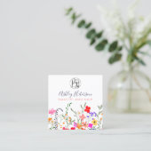 Wilde bloemen pastel qr code logo haring make-up vierkante visitekaartje (Staand voorkant)