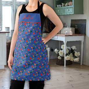 Wilde bloemen patroon blauw All-Over Print Apron Schort