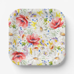 Wilde Bloemen Patroon Elegante Botanische Zomerfee Papieren Bordje