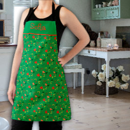 Wilde bloemen patroon groen All-Over Print Apron Schort