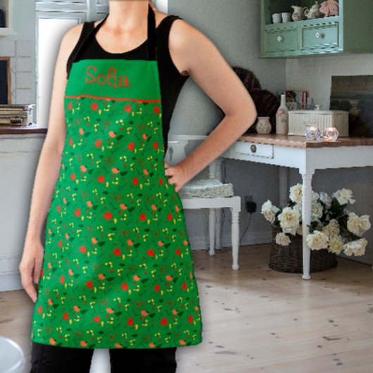 Wilde bloemen patroon groen All-Over Print Apron Schort