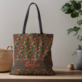 Wilde bloemen patroon klaproos bruin  tote bag