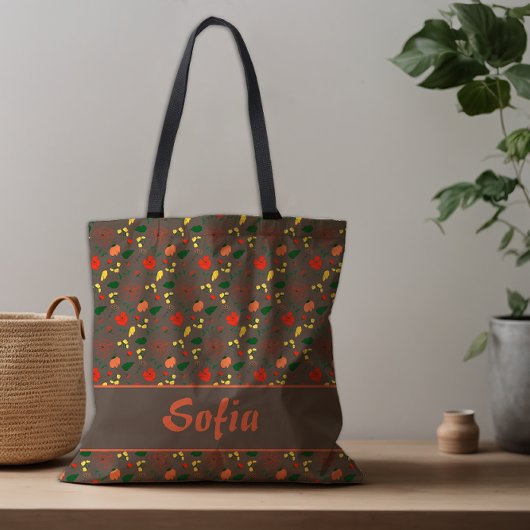 Wilde bloemen patroon klaproos bruin tote bag