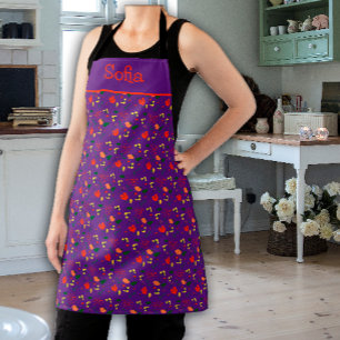 Wilde bloemen patroon paarse All-Over Print Apron Schort