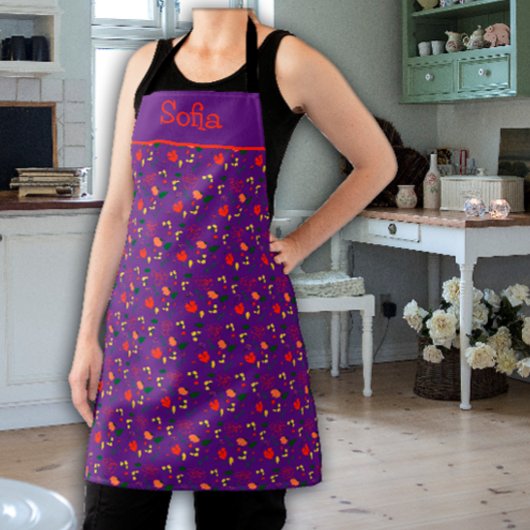 Wilde bloemen patroon paarse All-Over Print Apron Schort