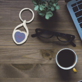 Wilde bloemen patroonnaam blauwe metalen Sleutelha Sleutelhanger