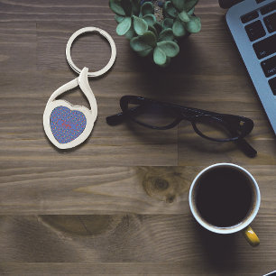 Wilde bloemen patroonnaam blauwe metalen Sleutelha Sleutelhanger