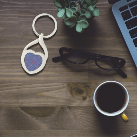 Wilde bloemen patroonnaam blauwe metalen Sleutelha Sleutelhanger