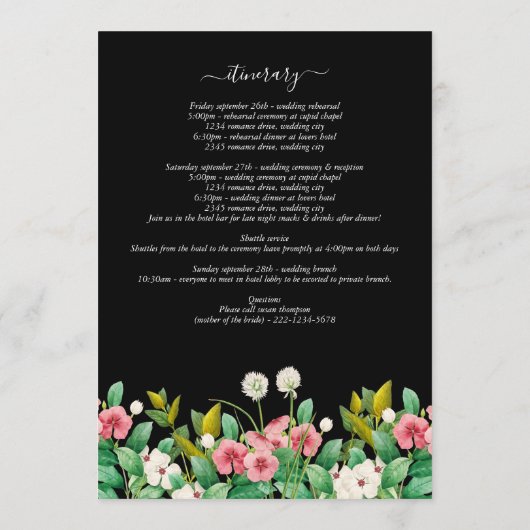 Wilde bloemen Periwinkle Black Wedroute Programmakaart (Achterkant)