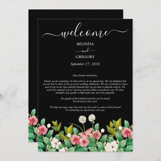 Wilde bloemen Periwinkle Black Wedroute Programmakaart (Voorkant / Achterkant)