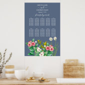 Wilde bloemen Periwinkle Blue Wedding Seating Char Poster (Keuken)