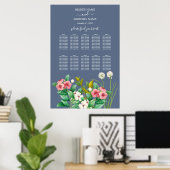 Wilde bloemen Periwinkle Blue Wedding Seating Char Poster (Thuiskantoor)