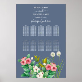 Wilde bloemen Periwinkle Blue Wedding Seating Char Poster