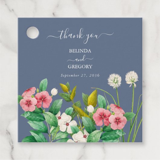 Wilde bloemen Periwinkle Dusty Blue Wedding Bedankjes Labels (Voorkant)
