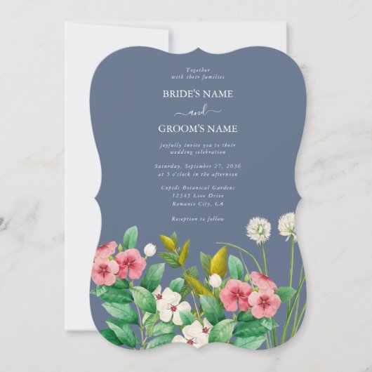 Wilde bloemen Periwinkle Dusty Blue Wedding Kaart (Voorkant)
