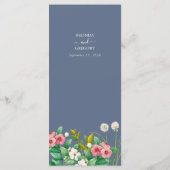 Wilde bloemen Periwinkle Dusty Blue Wedding Menu (Achterkant)
