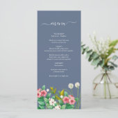 Wilde bloemen Periwinkle Dusty Blue Wedding Menu (Staand voorkant)