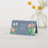 Wilde bloemen Periwinkle Dusty Blue Wedding Plaatskaartje (Achterkant)