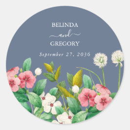 Wilde bloemen Periwinkle Dusty Blue Wedding Ronde Sticker