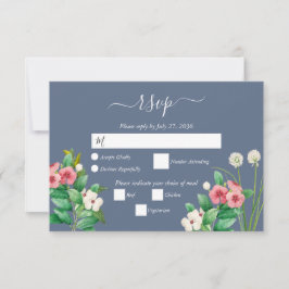 Wilde bloemen Periwinkle Dusty Blue Wedding RSVP Kaartje
