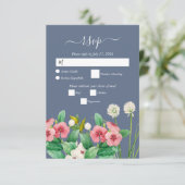 Wilde bloemen Periwinkle Dusty Blue Wedding RSVP Kaartje (Staand voorkant)