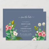 Wilde bloemen Periwinkle Dusty Blue Wedding Save The Date (Voorkant / Achterkant)