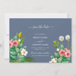 Wilde bloemen Periwinkle Dusty Blue Wedding Save The Date
