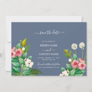 Wilde bloemen Periwinkle Dusty Blue Wedding Save The Date