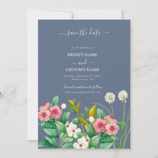 Wilde bloemen Periwinkle Dusty Blue Wedding Save The Date (Voorkant)
