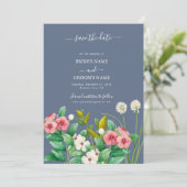 Wilde bloemen Periwinkle Dusty Blue Wedding Save The Date (Staand voorkant)