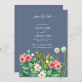 Wilde bloemen Periwinkle Dusty Blue Wedding Save The Date (Voorkant / Achterkant)