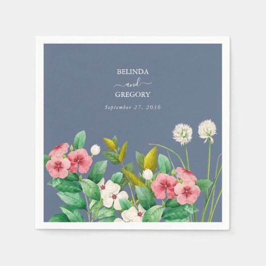 Wilde bloemen Periwinkle Dusty Blue Wedding Servet (Voorkant)