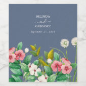 Wilde bloemen Periwinkle Dusty Blue Wedding Wijn Etiket (Enkel label)