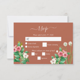 Wilde bloemen Periwinkle Oranje Terracotta Wedding RSVP Kaartje