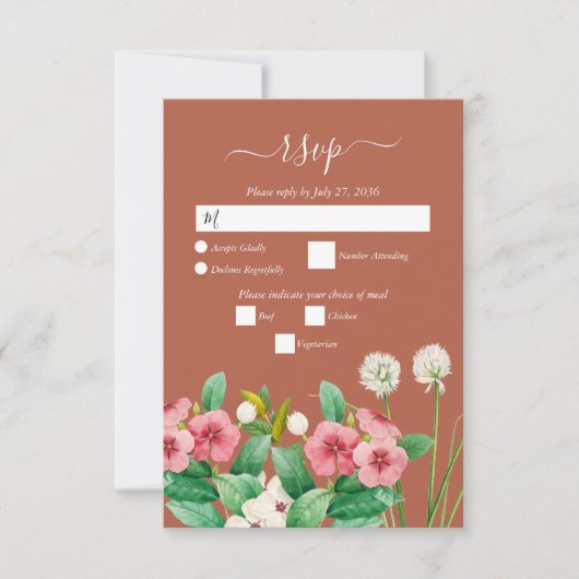 Wilde bloemen Periwinkle Oranje Terracotta Wedding RSVP Kaartje (Voorkant)