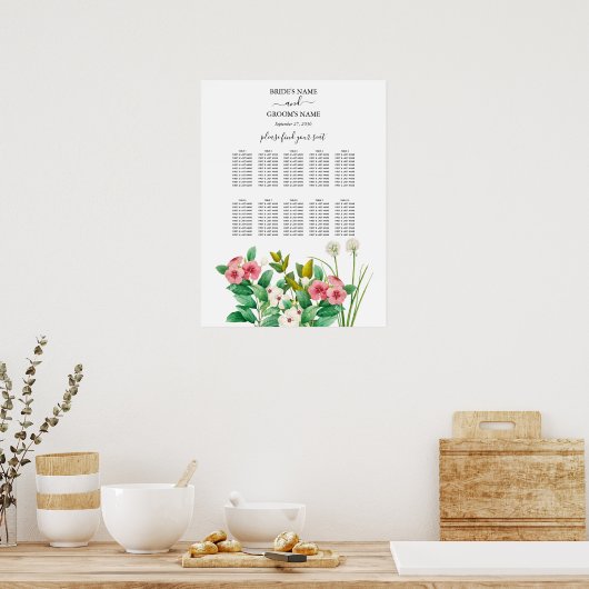 Wilde bloemen Periwinkle Wedding Seding Chart Poster (Keuken)